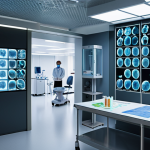 **AI in Medical Innovation and Ethics:**
    "A clean, minimalist Swedish hospital interior, where advanced AI interfaces are seamlessly integrated with diagnostic equipment. A holographic projection displays complex medical data, like magnified cellular structures or intricate genetic sequences, while doctors and researchers consult, reflecting precision and hope. Subtly interwoven into the background are abstract, ethereal elements that evoke ethical dilemmas, such as faint, intertwining DNA helixes or a soft glow of data flowing, symbolizing both the life-saving potential and the profound questions raised by AI and gene editing in healthcare. The overall mood is one of sophisticated, responsible innovation."